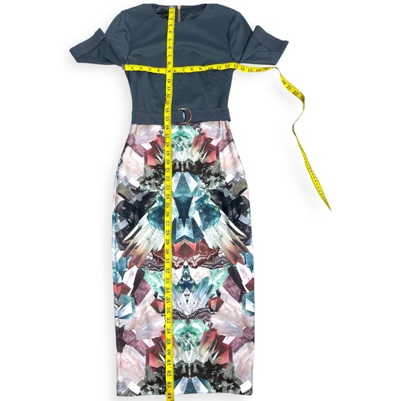 Ted Baker gray multicolor fitted midi dress size 00 Anaste Mirror Minerals Print - Picture 7 of 12